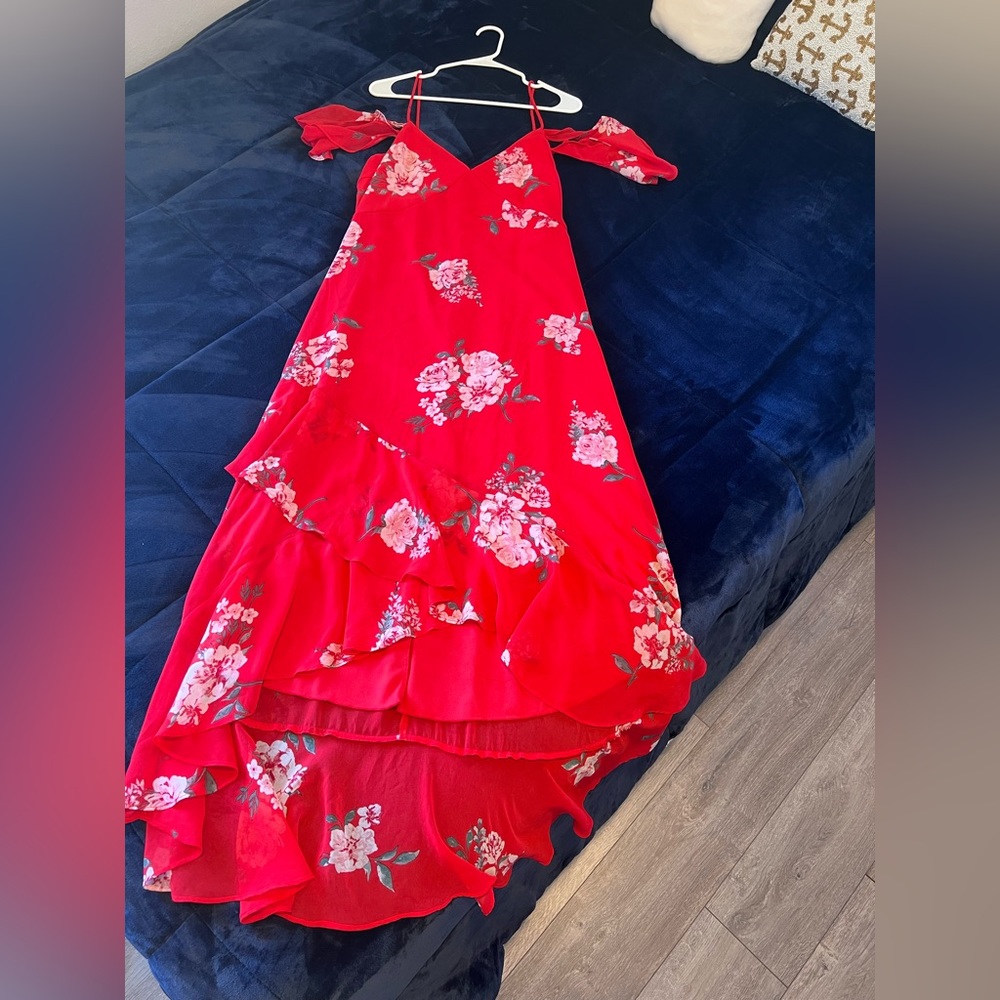 Flowy red flower dress